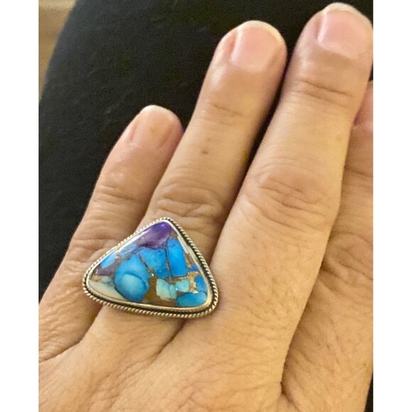 NEW Blue Purple Dahlia Turquoise Braided Sterling Silver Ring Size 8.5 - Picture 5 of 5